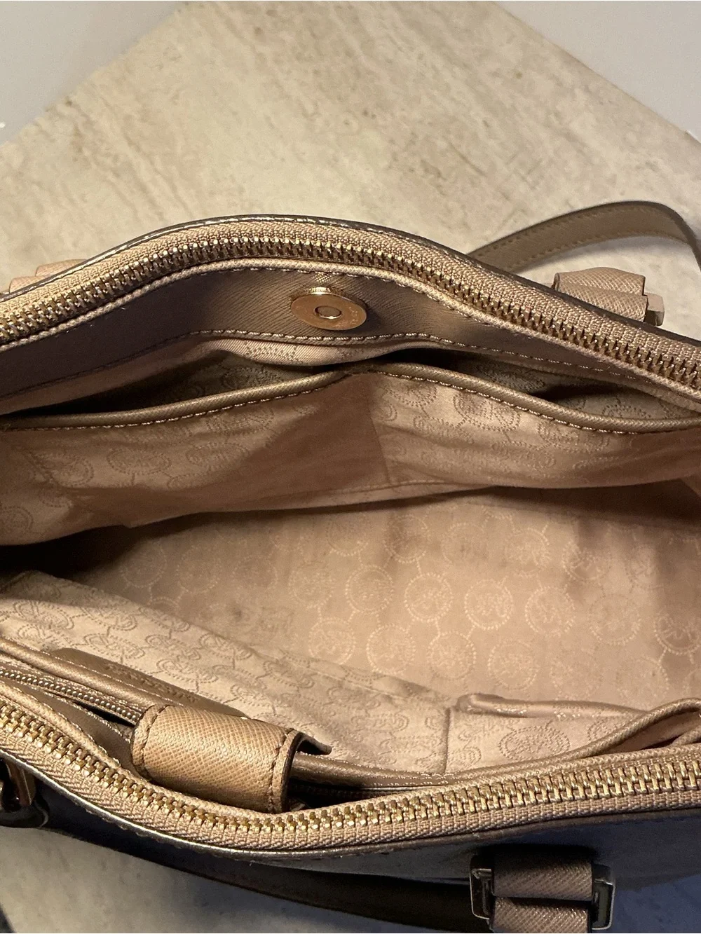 Michael Kors Taupe Saffiano Leather Tote with Gold Hardware